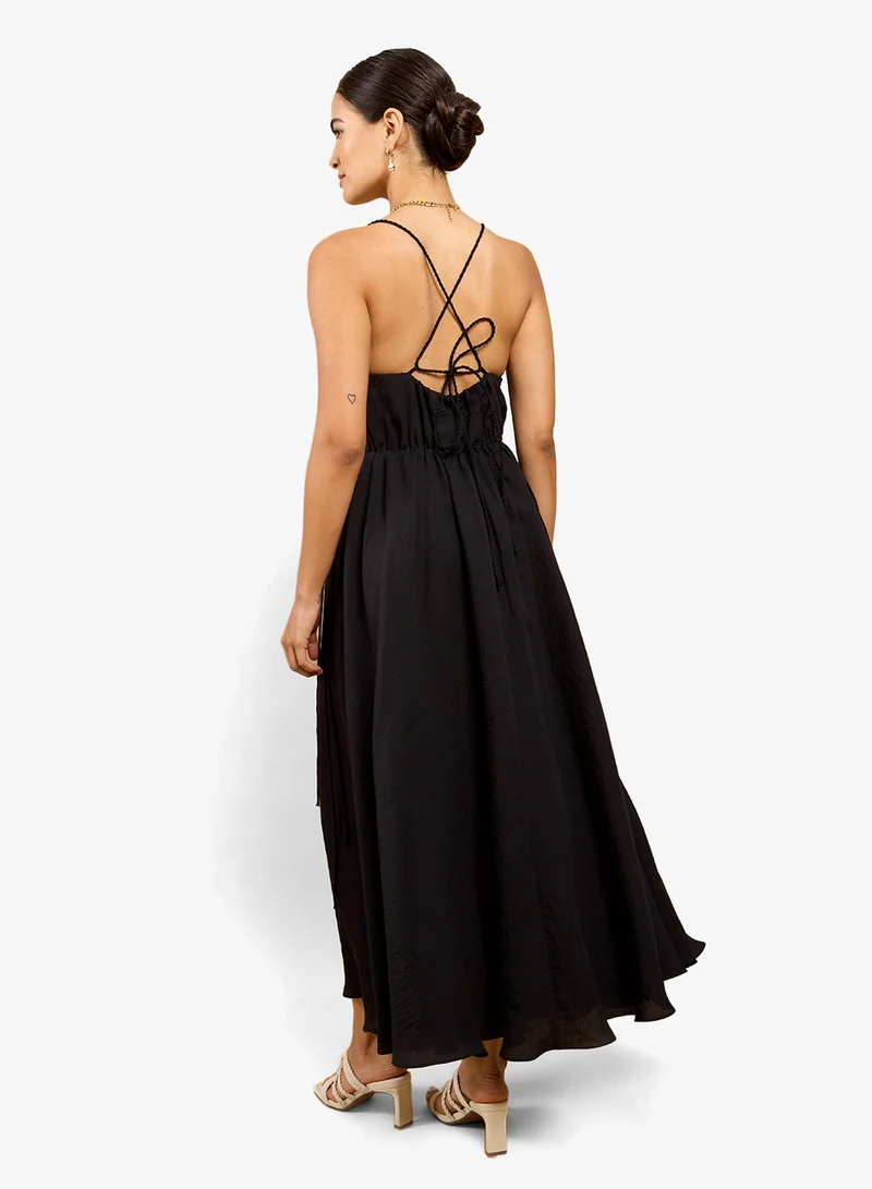 Little Mistress Black Tassel Midi Dress